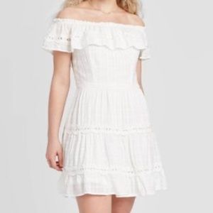 White Ruffle Off the Shoulder Dress - Ivory